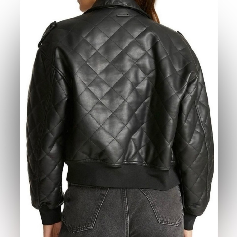 Rebecca Minkoff Diamond Quilted Faux Leather Bomber Jacket. SZ:S Like New. - Picture 3 of 5
